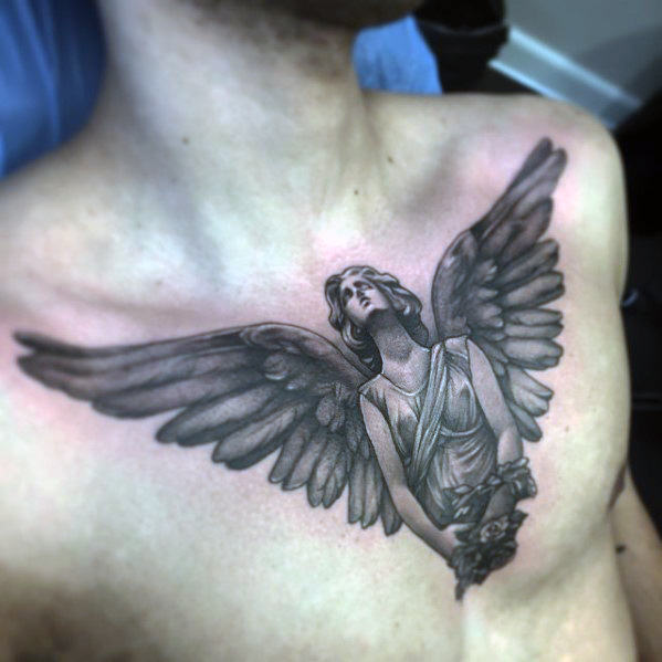 Angel On Chest Tattoo