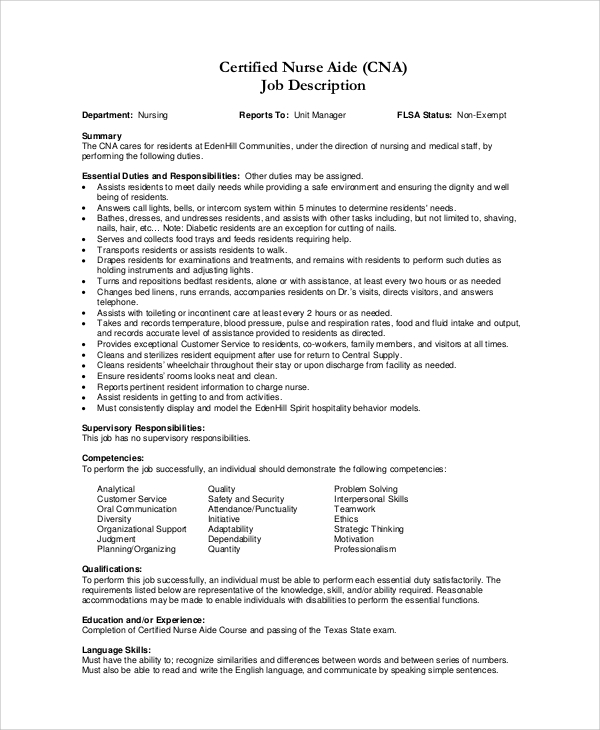 Cna Responsibilities In Hospital