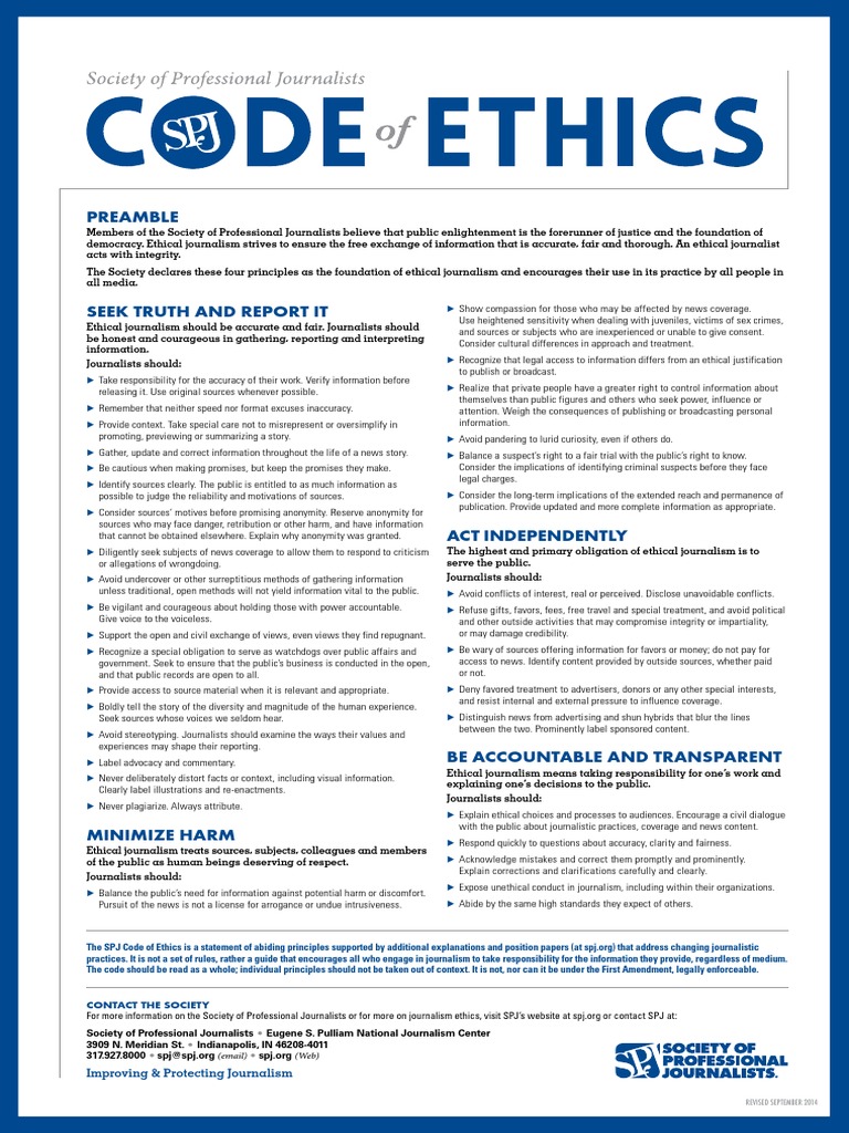 Spj Code Ethics: Journalism Standards Revealed